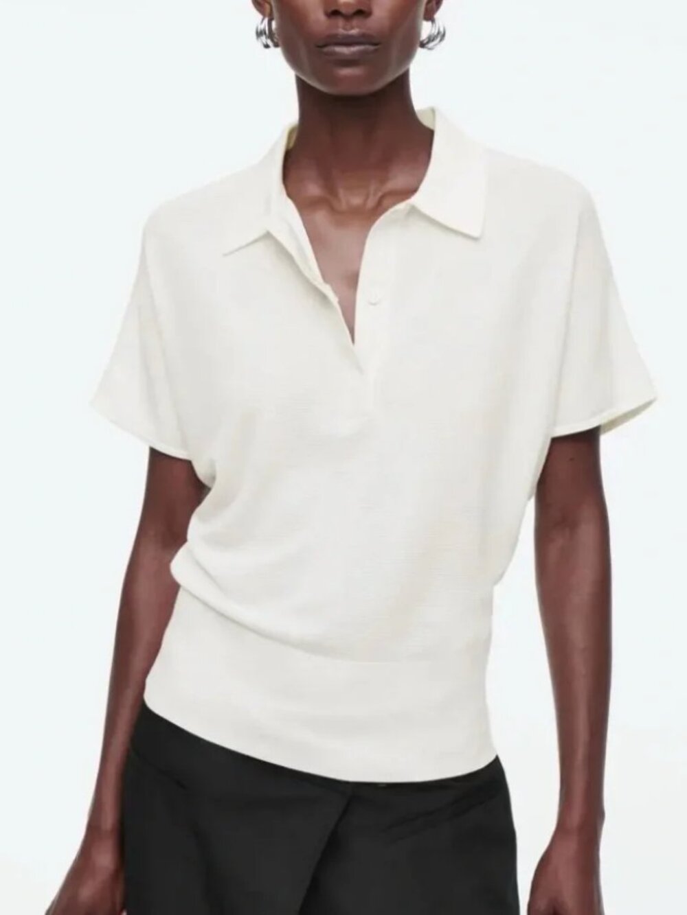 COS White Short Sleeve Knit Polo Shirt XS